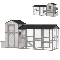 PawHut 147" Extra Large Chicken Coop, Wooden Hen House for 8-10 Hens, Outdoor Chicken House Poultry Hutch with Run, Gray