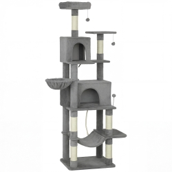 PawHut Multi-Level Cat Tower, 80" Tall Cat Tree, with 2 Condos, 2 Hammocks, 6 Sisal Scratching Posts, Dark Gray