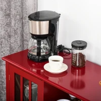 HOMCOM Sideboard, Glass Door Serving Buffet Cabinet, Liquor Cabinet with 12 Bottle Wine Rack, Red(m-12)