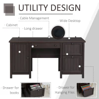 HOMCOM Vintage Executive Computer Desk, Home Office Work station, Student Table with Cabinet & 3 Drawers for Hanging Files, Brown(m-4)