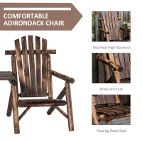 Outsunny Patio Wooden Double Adirondack Chair with Coffee Table Garden Loveseat Bench Vintage Carbonized Color(m-7)