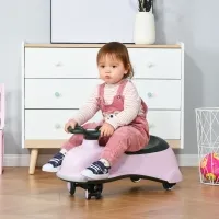 Qaba Ride on Wiggle Car w/LED Flashing Wheels, Swing Car for Toddlers, No Batteries, Gears or Pedals - Twist, Turn, Wiggle Movement to Steer dolphin shaped Pink+Black(m-1)