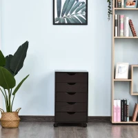 HOMCOM 5 Drawer File Cabinet Storage Organizer Filing Cabinet with Nordic Minimalist Modern Style & Wheels, Brown(m-7)