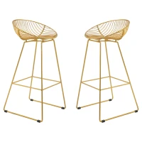 HOMCOM Modern Bar Stools Set of 2, Bar Height Barstools, 29.5" Seat Height Bar Chairs for Kitchen, Pub with Backrest and Footrest, Steel Frame, Gold(m-1)