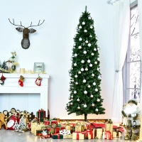 HOMCOM 7.5ft Unlit Slim Fir Artificial Christmas Tree with Realistic Branches, Holiday Indoor Decoration with 1075 Tips(m-7)