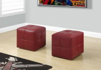 Monarch Two Piece Kids' Padded Upholstered Ottoman Set - Red Leather-Look(m-2)