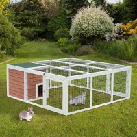PawHut 64" Outdoor Rabbit Hutch Playpen, Wooden Tortoise House Habitat, Bunny Cage with Run and Enclosed Cover, for Rabbits, Chickens, Ducks, Indoor, Brown(m-2)