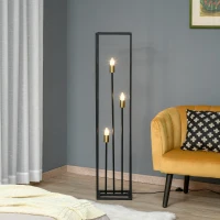 HOMCOM Modern Floor Lamp, 3-Light Freestanding Lamp for Living Room, Bedroom, and Office, Black(m-2)