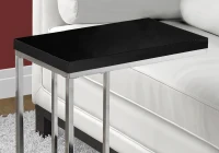 Monarch 25" Contemporary Chrome Metal Base C-Shaped Side Accent Table - Glossy Black Finish(m-3)
