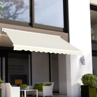 Outsunny 12' x 10' Patio Motorized/Manual Retractable Awning Outdoor Sun Shade Shelter Deck Remote Control Canopy, Beige(m-7)