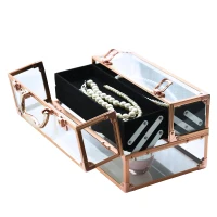 HOMCOM Portable Makeup Case Train Case Lockable Aluminum Rose Gold(m-2)
