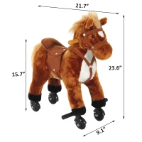 Qaba Kids Walking Pony Ride on Horse Rocking Toy Wheels & Footrest Neigh Sound, Brown(m-3)