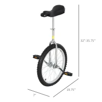 Soozier Professional Unicycle 20" Chrome Plated Pneumatic Wheel Uni-Cycle with Adjustable Height Free Stand  Cycling Black(m-3)