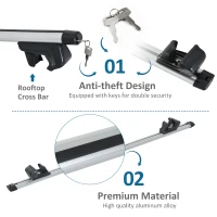 Outsunny Roof Top 2 PC Aluminum Cross Bars Lockable Adjustable Baggage Luggage Roof Rack, Silver (49")(m-4)