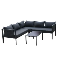 Outsunny 4pcs Garden Sectional Sofa Set Patio Lounge Set Steel Frame w/ Cushions Outdoor Yard Furniture Black(m-4)