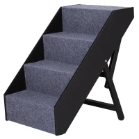 PawHut Foldable 4-Step Pet Stair with Adjustable Height Felt Fabric(m-2)