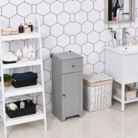 kleankin Short Bathroom Storage Cabinet, Cabinet Organizer with 1 Drawer and Adjustable Shelf for Living Room, Grey(m-9)