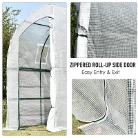 Outsunny 7' x 3' x 7' Outdoor Lean-to Walk-In Greenhouse, Plant Gardening Green House with Roll-up Mesh Windows, Zipper Door and 3-Tier Shelves, White and Green Frame(m-5)