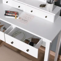 HOMCOM Vanity Dressing Table with 360° Rotating Mirror and Cushioned Stool, Makeup Desk Dresser with 4 Drawers, White(m-7)