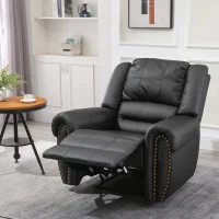 HOMCOM Recliner Chair Added Footrest Cushion Padded Seat Modern Nail Sofa PU Leather for Living Room Club Home Theater Seating, Black(m-5)