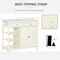 HOMCOM Vintage Kitchen Island with 3-Tier Open Shelving, Storage Cabinet with Drawers & Wood Legs, Adjustable Shelf for Living Room, Coffee Bar, White(m-6)