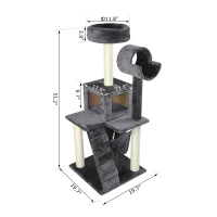 Pawhut Classic Cat Tree Cond Climber Furniture Kitty Scratching Toys House Grey(m-3)