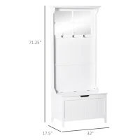 HOMCOM Coat Rack Shoe Bench with Storage 4 In 1 Hall Tree for Entryway Hallway Organizer with Cabinet 3 Hooks Mirrors White(m-3)