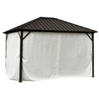 Outsunny 10' x 12' Hardtop Patio Deluxe Steel Gazebo Garden Sun Shelter Aluminum Frame Heavy Duty Outdoor Hardroof Pavilion with Curtains and Netting Beige(m-4)