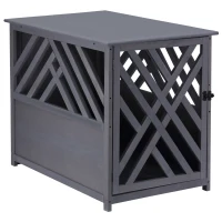 PawHut Furniture Style Wood Dog Crate End Table Decorative Dog Cage Kennel Lattice Night Stand with Lockable Door, Indoor Use, Grey(m-2)