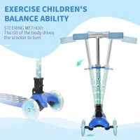 Aosom Kick Scooter for Kids, Foldable Children's Scooter with 3 Wheels, Adjustable Height, and Flashing LED for Boys and Girls, Blue(m-7)