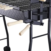 Outsunny 35" Charcoal BBQ Grill and Smoker Combo 2 in 1 Portable Rotisserie with Large/Small Skewers Included and 4 Wheels for Portability(m-10)