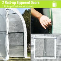 Outsunny 10' x 5' x 7' Lean to Greenhouse, Walk-In Wall Green House Plant Nursery with 2 Roll-up Doors and Window, PE Cover and 3 Wire Shelves, White(m-7)