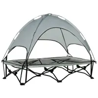PawHut 46" Elevated Ventilated Cooling Pet Dog Bed w/ Canopy Shade Cover, Travel Bag, Silver(m-1)