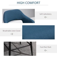 HOMCOM Modern Counter Height Barstool Linen Fabric Upholstered Chair with Footrest & Metal Legs, Blue(m-6)