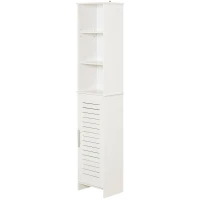 kleankin Tall Bathroom Floor Cabinet, Freestanding Linen Tower with Adjustable Shelf and Cupboard, Narrow Side Storage Organizer, White(m-14)