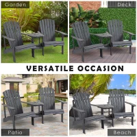 Outsunny Outdoor Wood Adirondack Chair Reclined Bench w/ Coner Table & Umbrella Hole(m-7)