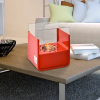 HOMCOM Ethanol Fireplace, 7.75" Tabletop 0.10 Gal, Stainless Steel, Burns up to 2 Hours, Red(m-2)