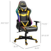 Vinsetto Racing Gaming Chair with RGB LED Lights, Adjustable Height, Gamer Office Chair, Computer Desk Chair, Black/Yellow(m-3)