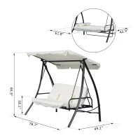 Outsunny 3 Seater Swing Chair 2-in-1 Lounge Hammock Cushioned Seat Portable Outdoor Porch with Canopy Cream White(m-3)
