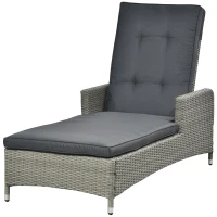 Outsunny Patio PE Rattan Wicker Chaise Lounge Chair Outdoor 5-Position Adjustable Recliner Lounge Furniture w/ Cushion for Garden Poolside Balcony Deep Grey(m-8)