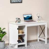 HOMCOM Home Office Computer Desk with Lower Storage Cabinet and X Bar Metal Frame, White(m-10)