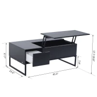 HOMCOM Foldable Wood Lift Top coffee Table Convertible Tea Desk Furniture with 2 Storage drawer Tray Black(m-3)