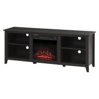 HOMCOM 60" W x 23.5" H Electric Fireplace Mantel TV Stand, Media Console Center Cabinet with 2 Adjustable Shelves, 4 Cable Management Holes and Fits up to 65" TV, Dark Brown(m-1)