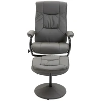 HOMCOM Adjustable Leisure Recliner Chair and Ottoman Set with Swiveling Base, Faux Leather, Grey(m-8)