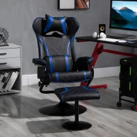 Vinsetto High Back Video Gaming Recliner with Ottoman, Racing Style PC Computer Office Chair, Swivel with Headrest & Lumbar Support, Adjustable Height, Black/Blue(m-2)