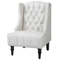 HOMCOM Linen Fabric Button Tufted Wingback Accent Chair with Thick Padded Cushioned Seats and Wooden Legs for Living Room and Bedroom, Beige(m-11)