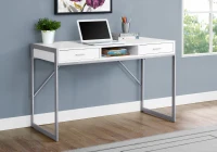 Monarch 48" Contemporary Compact Open Concept Computer Writing Desk with Drawers - White / Silver(m-2)