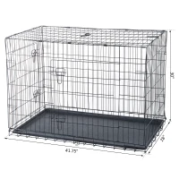 PawHut 42"x28"x30" Double Door Folding Metal Dog Crate Pet Cage Exercise Kennel Puppy House Playpen w/Plastic Tray(m-3)