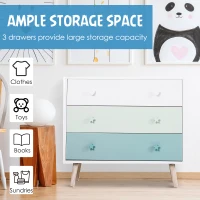 HOMCOM Kids Cabinet Bedroom Storage Unit 3 Drawer Toy Stand Sea Blue(m-4)