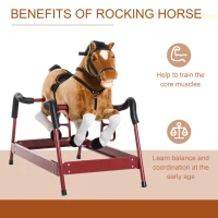 Qaba Durable Kids Plush Spring Rocking Horse, Ride On Rocking Horse with Realistic Sounds, Brown(m-4)